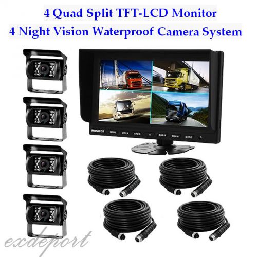 9&#034; quad split screen tft lcd monitor truck trailer backup camera system for rv