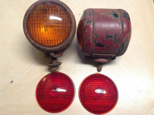 Pair guide d-68 vintage amber glass lens turn light lamp chevy gmc truck signals