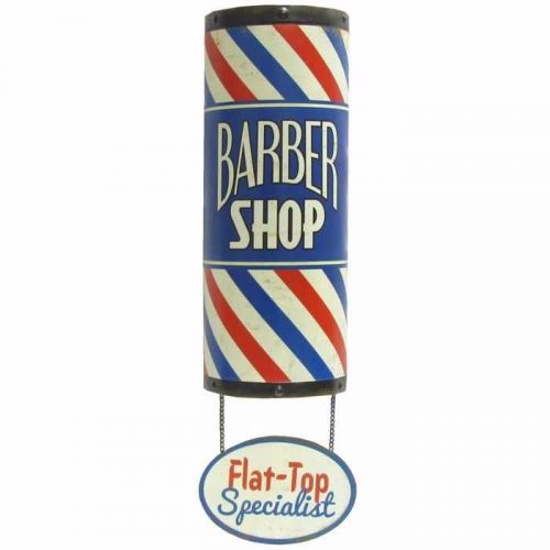 Vintage style barber shop pole metal signs oster clippers hair comb nail polish
