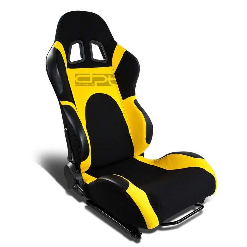 1x black/yellow reclinable sports racing seats+universal sliders passenger side
