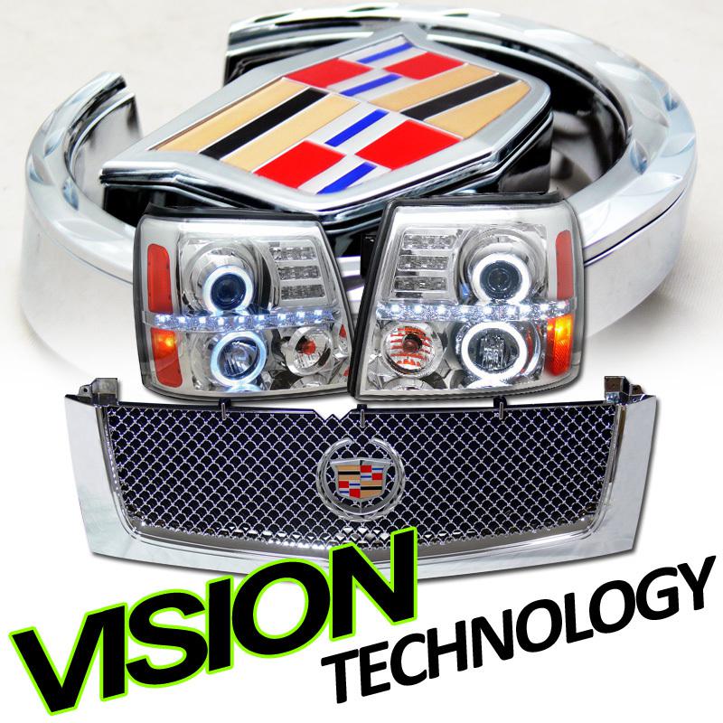 02-06 escalade halo led projector factory halogen type headlights+grill+emblem
