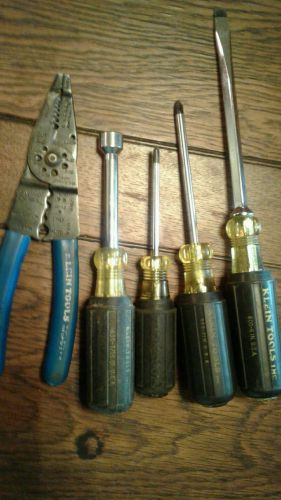 Klein tools, 3 screwdrivers,  1 nutdriver, &amp;wires strippers