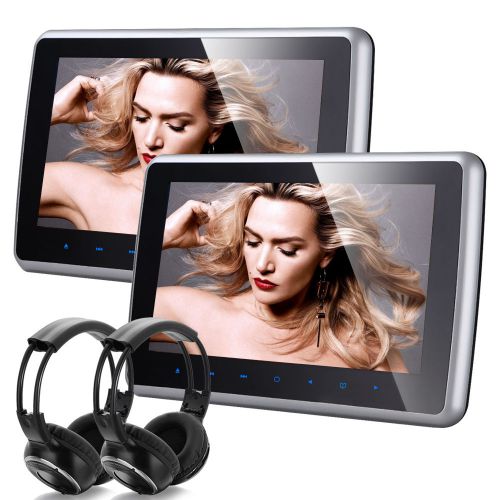 2x 10&#034; hdmi lcd car pillow headrest active monitor dvd player kids game headsets