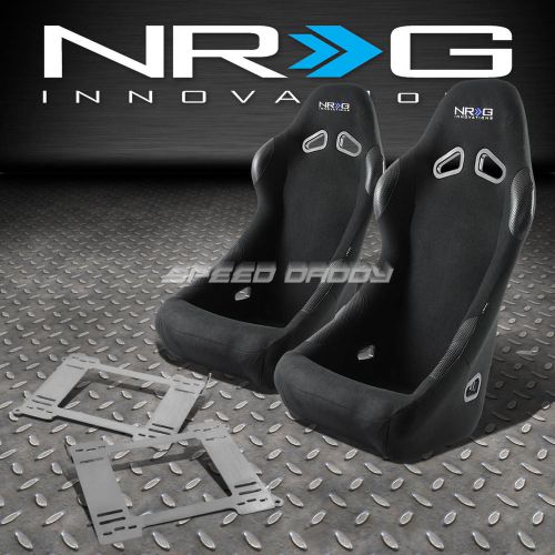 Nrg black cloth bucket racing seat+stainless steel bracket for 92-99 bmw e36 2dr