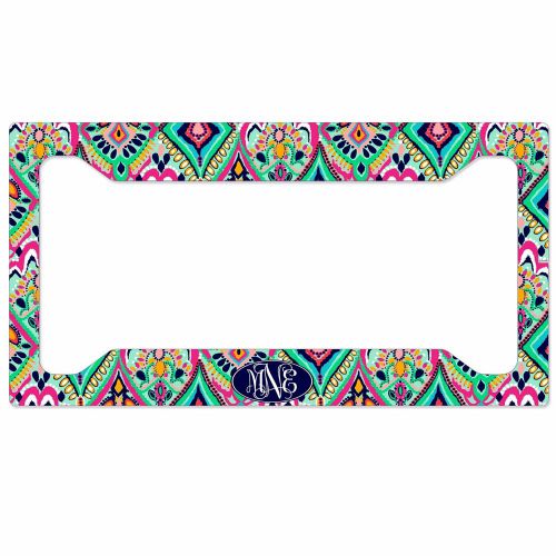 Personalized monogrammed license plate frame rear pretty floral jewels monogram