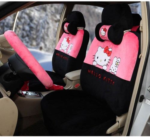*** 17 piece super soft black and pink hello kitty and bunny car seat covers ***