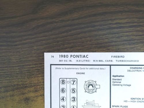 1980 pontiac firebird (trans am) models 301 ci v8 turbocharged sun tune up chart