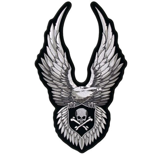 Upwing eagle skull embroidered motorcycle biker jacket vest patch emblem 2.5&#034;x4&#034;