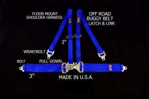 Rjs racing  4 pt latch &amp; link floor mount harness buggy belt blue 4026903