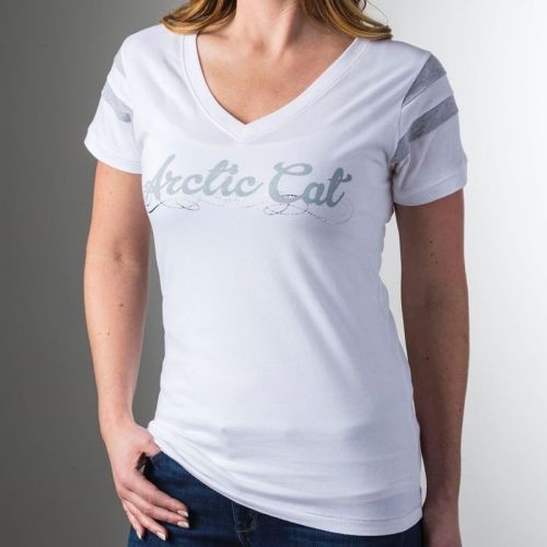 Arctic cat junior&#039;s v-neck t-shirt stripes on shoulder – white - lg