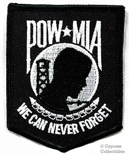 Pow-mia iron-on patch new military biker emblem - black white embroidered