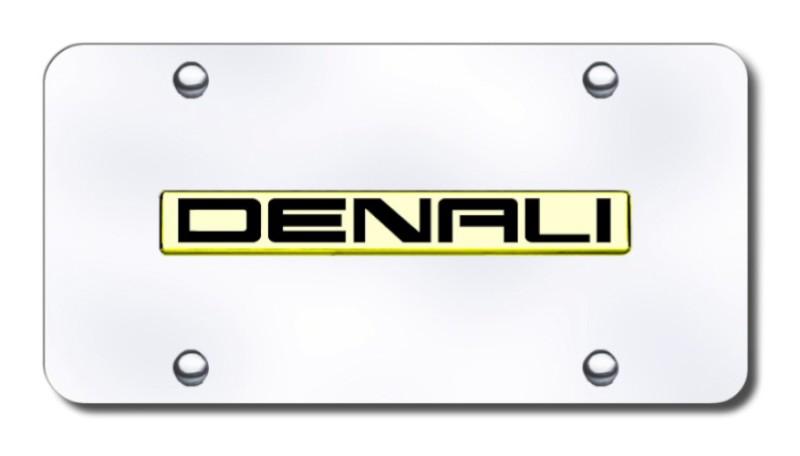 Gm denali name gold on chrome license plate made in usa genuine