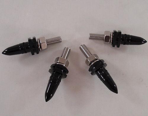 4 black "spike" motorcycle license plate frame bolts - lic tag fastener screws