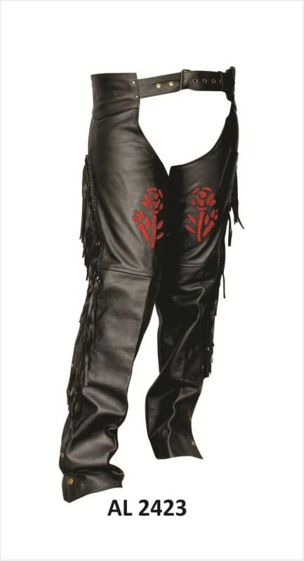 Womens new analine cowhide leather motorcycle biker riding rose chaps al 2423