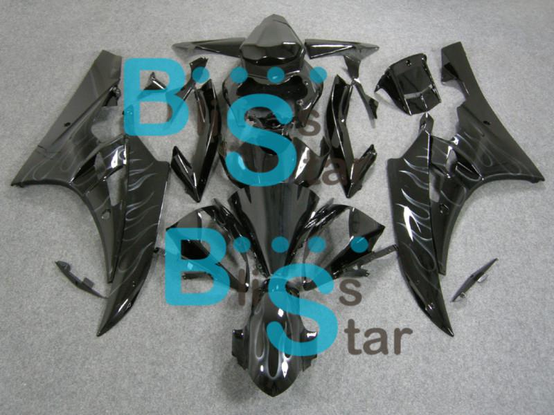 Abs fairing black ghost flame bodywork plastic w6 fit for yzf-r6 2006-2007 e24