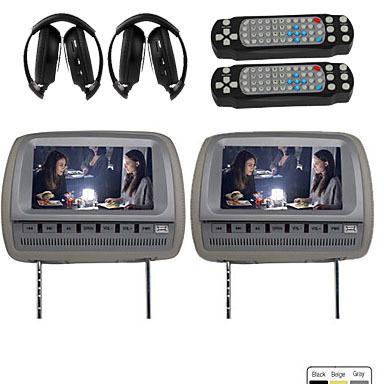 Pair 9 inch lcd screen grey headrests auto video car dvd player sd usb+headphone
