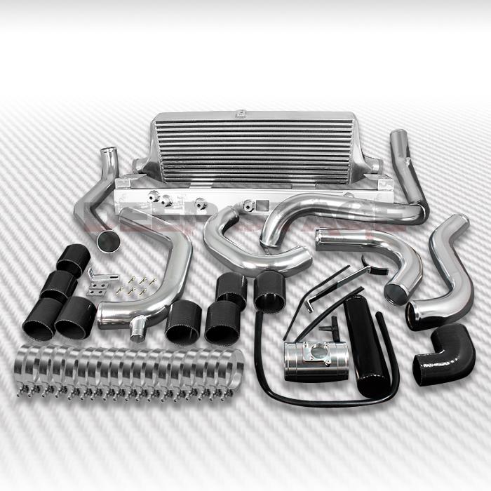 Aluminum turbo front-mount intercooler+piping kit black hose 02-07 wrx/sti gd/gg
