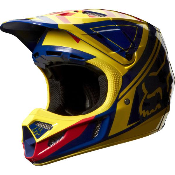 New 2014 fox racing v4 intake yellow blue helmet motocross sx mx atv off road