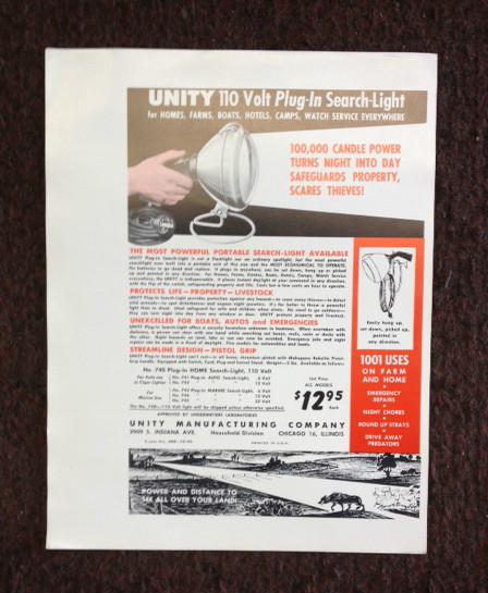 Vintage automotive 1950 unity lamps catalog flyers spec sheets lights 