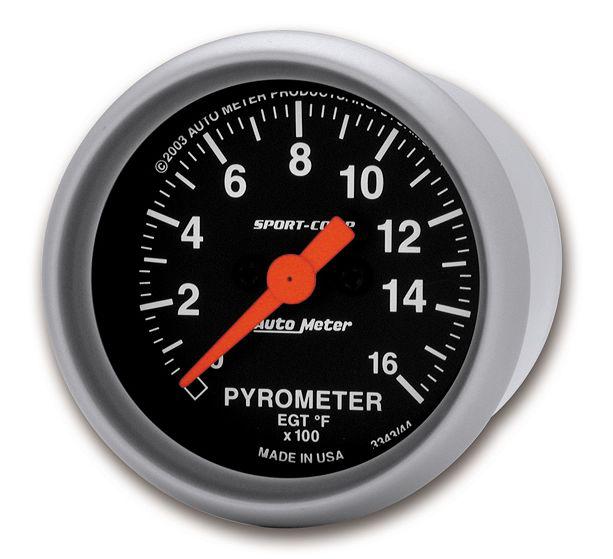 Auto meter 3344 sport-comp 2-1/16" electric pyrometer gauge kit 0-1600˚f