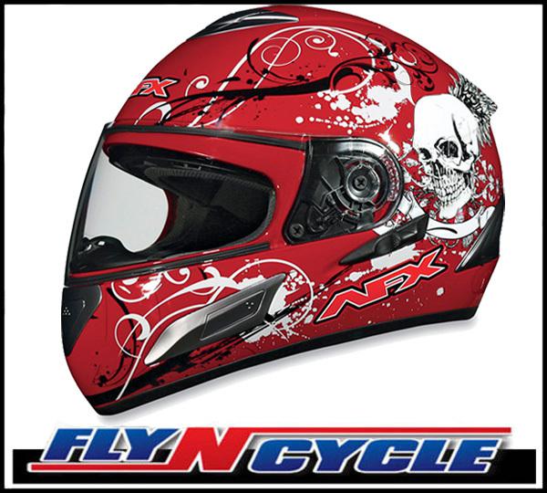 Afx fx-100 sun shield red skull xs full face motorcycle helmet dot
