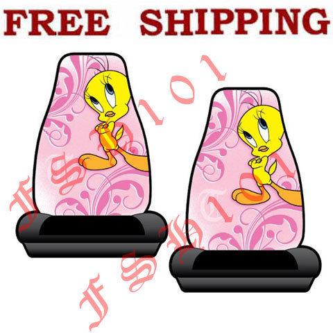 New 2pc set cartoon looney tunes pink tweety bird seat covers