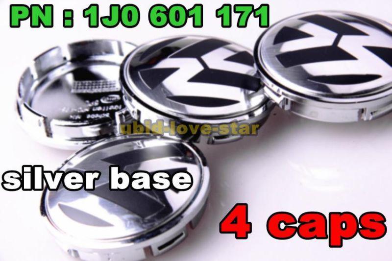 Here 55mm vw silver base wheel center emblem caps bora golf mk4 1j0601171