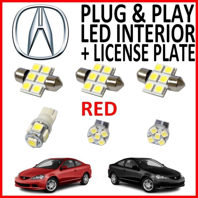 6 piece super red led interior package kit + license plate tag lights ar1r