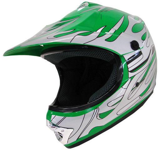 Youth motocross motorcross dirt bike mx off-road atv helmet green/silver flame~m