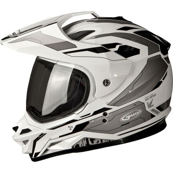 White/silver xl gmax gm11d graphic dual sport helmet