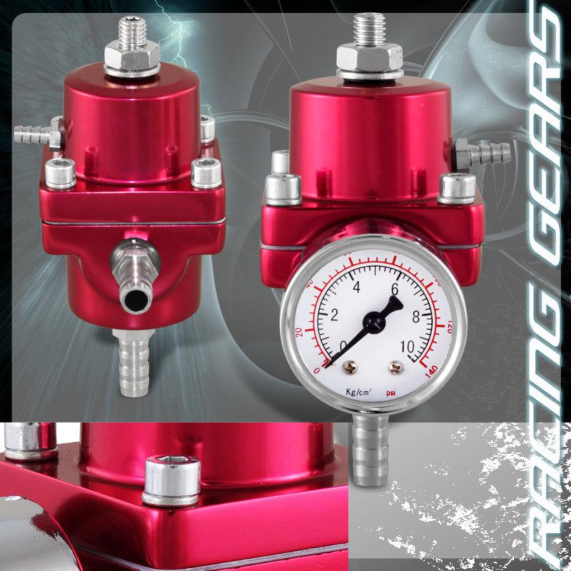 Universal jdm red adjustable fpr fuel pressure regulator psi gauge gas hose kit