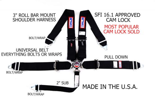Rjs racing sfi 16.1 universal 5 point cam lock racing harness belt black 1032001