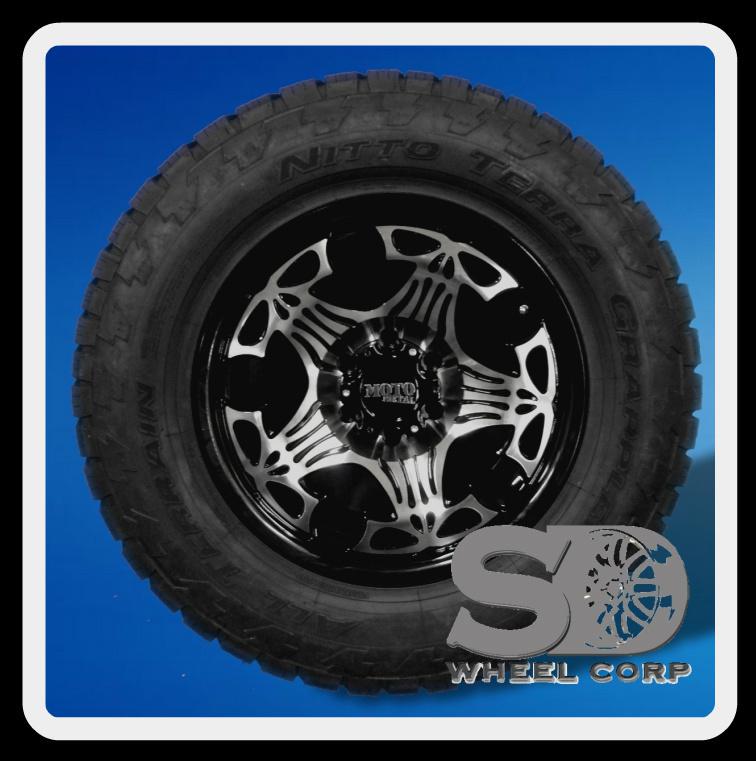 18" wheels rims moto metal skull glossblack w/ 285-65-18 nitto trail grappler mt