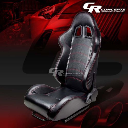 2 pvc leather red stitches sports racing seats+mounting slider driver left side