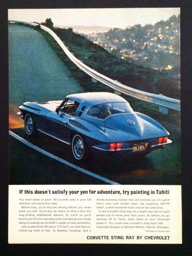 1964 chevrolet corvette sting ray general motors car ad gift/print 1965 1966 gr