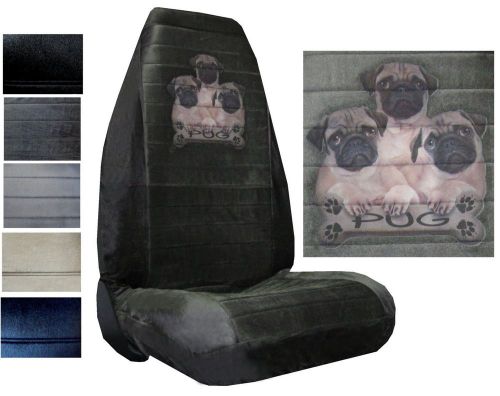 Velour seat covers car truck suv pug trio with bone high back pp #y