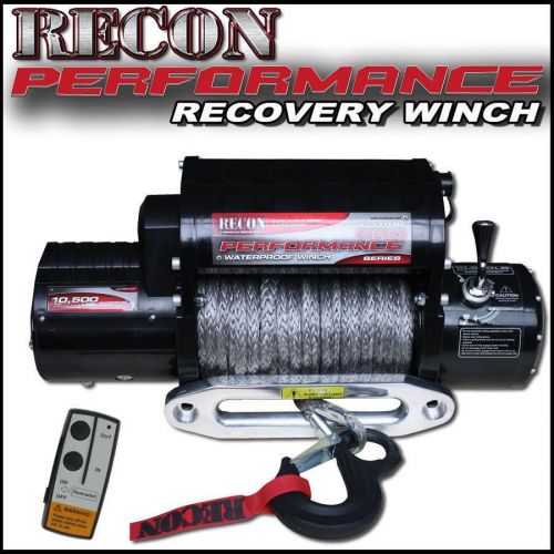 Recon 10500 lb recovery winch waterproof wireless grey synthetic rope 10000 lbs