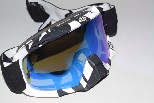 Fox racing air goggles white black w/ blue mirrored lens motocross offroad atv