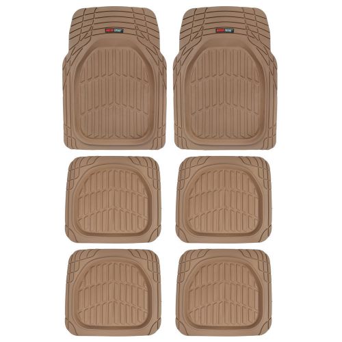 3 row rubber suv van car floor mats deep dish all weather heavy duty beige 6pc