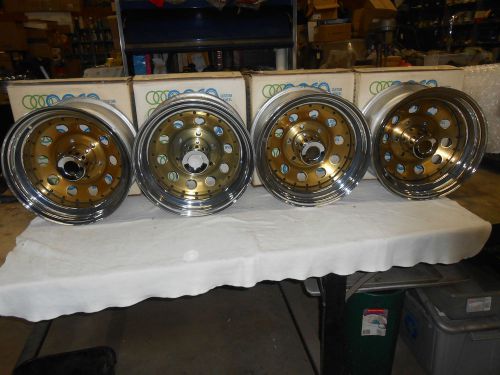 15 x 8&#034; vintage nos  acra custom  gold/chrome  steel wheel/ rim, set of 4
