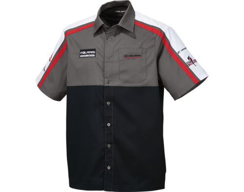 Oem polaris racing black grey &amp; red snowmobile race short sleeve pit shirt s-3xl