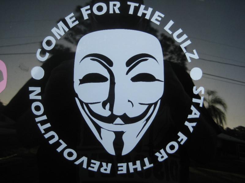 Come for the lulz stay for revolution anonymous  vinyl decal sticker occupy #ows