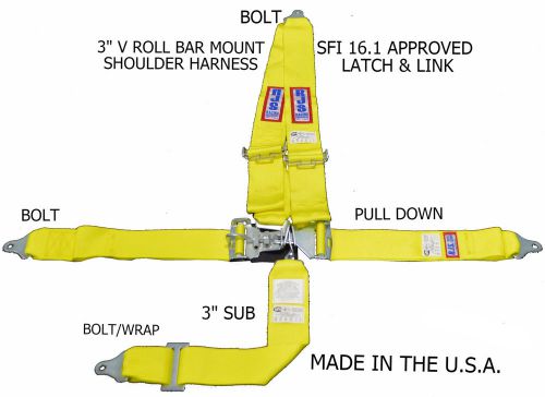 Rjs sfi 16.1 latch &amp; link 5 pt harness v roll bar mount bolt in yellow  1126206