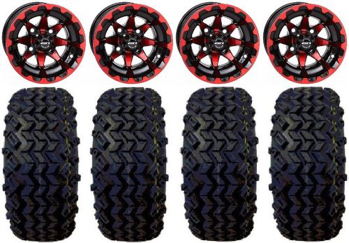 Sti hd6 red/black golf wheels 12&#034; 22x11-12 sahara classic tires yamaha