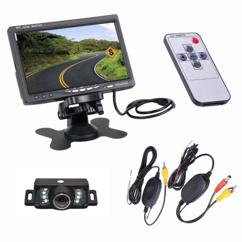 7&#034; lcd mirror monitor +wireless car rear view reverse night vision backup camera