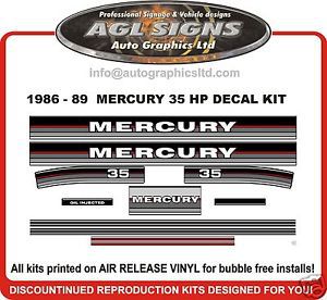 1986 - 1989 mercury marine 35 hp outboard decals, merc