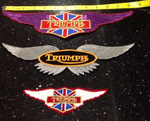 Triumph motorcycles patches 12&#034; embroidered purple metallic wing