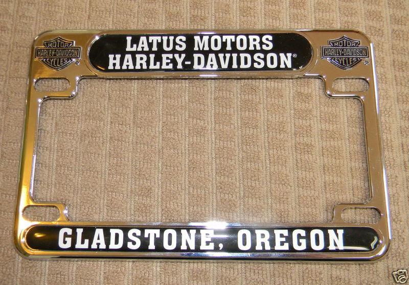Harley davidson "latus motors" chrome license plate frame gladstone oregon