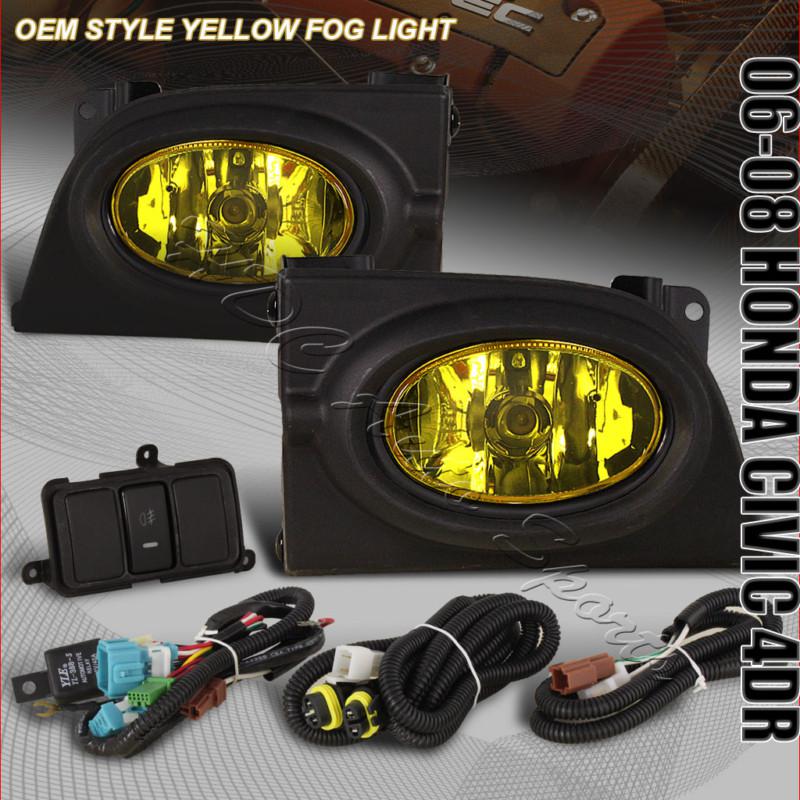 06-08 honda civic sedan yellow lens chrome reflector driving fog light lamps