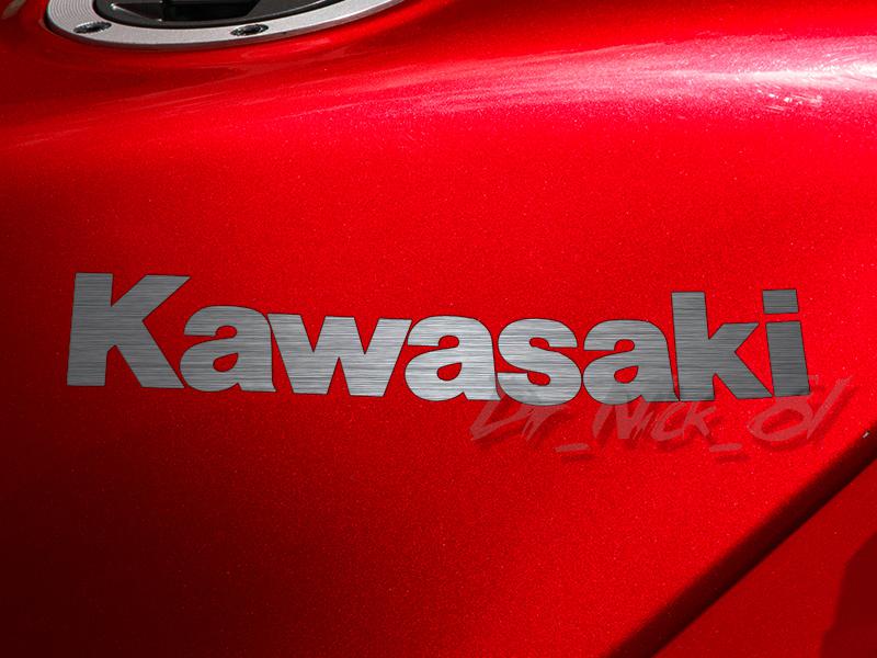Kawasaki motorcycle 2 @ 6.75" x 1.06" vinyl decal sticker - stainless steel
